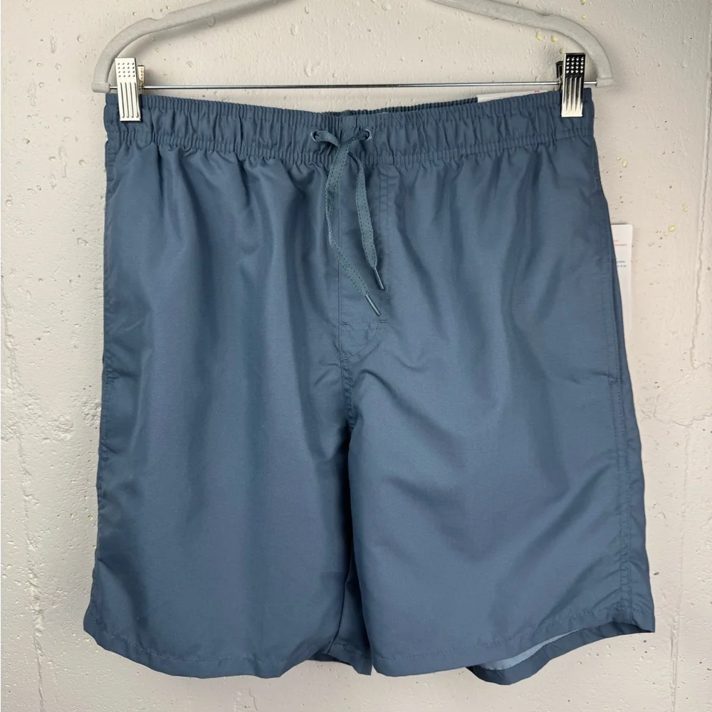 Old Navy Men Solid Swim Trunks 7-inch inseam Wintry Waters Blue Built in Brief M